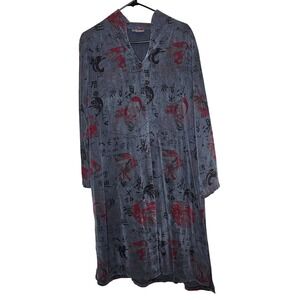 Tianello S Selena Duster Jacket Gray‎ Red Japanese Inspired USA Tencel Lagenlook
